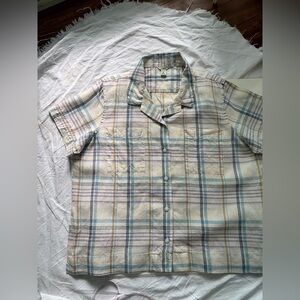 Linen L L Bean Plaid Short Sleeve Shirt